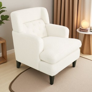 28.75" Teddy Fleece Upholstered Accent Chair with Tufted Back and Birch Legs - 1 of 4
