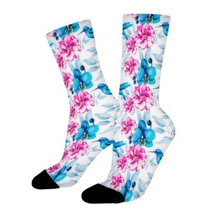 Hummingbird Purple Flower Women Printed Crew Socks Funny Funky Socks Soft Polyester Novelty Gifts for Artists Men - 1 of 1