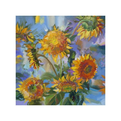 Cottage Garden West of The Wind Sunflower Modern Yellow, Orange, Blue 24 x 24 Inch Waterproof Gallery Wrapped Canvas, Outdoor Garden, Yard, Patio All