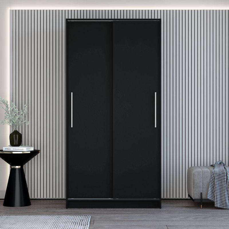 Denmark 2 Sliding Doors Clothing Armoire Black -Polifurniture, 3 of 10