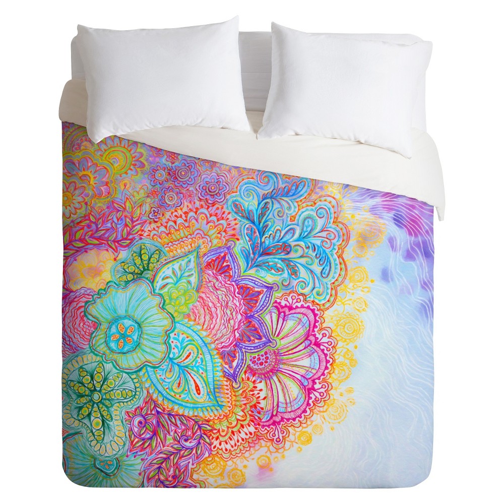 Photos - Bed Linen Flourish Lightweight Duvet Cover Queen Aqua/Pink - Deny Designs