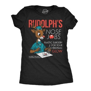 Womens Funny T Shirts Rudolphs Nose Jobs Sarcastic Christmas Graphic Novelty Tee For Ladies - Crazy Dog Women's T Shirt Gift For Christmas - 1 of 4