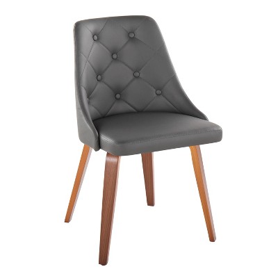 Set of 2 Grey Faux Leather Walnut Wood Upholstered Side Chairs