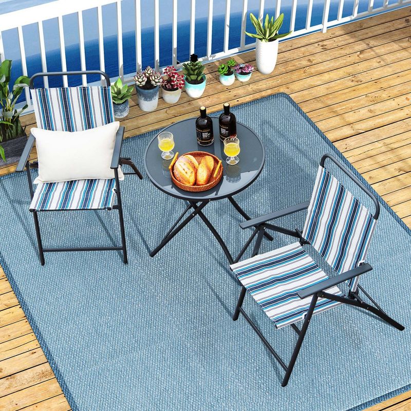 Costway 3pcs Patio Folding Dining Table Chair Set Heavy-Duty Metal Portable Outdoor, 2 of 11