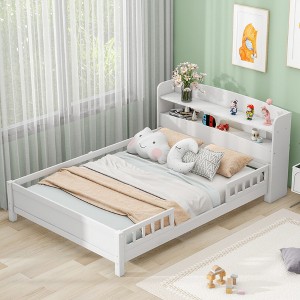 ALEXOUN Bed Frame with Rails for Kids,Wood Low Platform Beds with Storage Headboard & Slat Support for Kids,Teens,No Box Spring Needed - 1 of 4