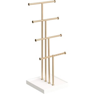 4-Tier Jewelry Tree Stand, White and Brass Multi-Level Display Organizer for Necklaces, Bracelets and Earrings - 1 of 4