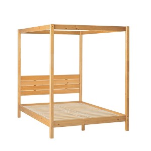 Queen Size Wood Canopy Bed with Headboard for Bedroom - 1 of 4