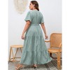 Women Plus Size Maxi Dress V Neck Summer Dress Short Sleeve Long Dress High Waist Ruffle Casual Dress with Belt - 3 of 4
