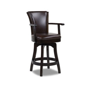 Sapphtopaz Swivel Bar Stool with Armrests Upholstered Wood Counter Height Bar Stools with High Backrest Dining Chairs for Kitchen Island - 1 of 4
