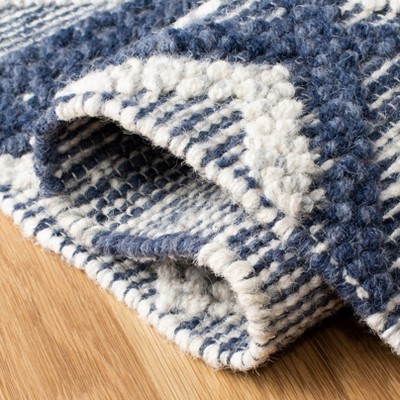 Handwoven Blue and Ivory Wool Runner Rug