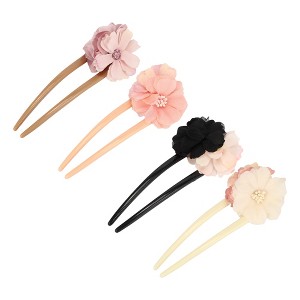 Unique Bargains Women's Begonia Flower U-Shaped Hair Pins 5.12"x1.97" Multicolor 4 Pcs - 1 of 3