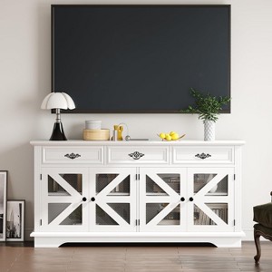 COZONY 63" Buffet Cabinet w/3 Drawers Adjustable Shelves, Charging Station & 4 Mesh Barn Doors, Sideboard Coffee Bar Storage for Dining Living Room - 1 of 4