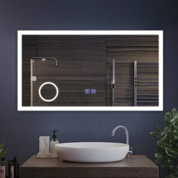 Neutypechic Rectangular Frameless Bathroom Vanity Mirror With LED Lights ,Magnifying Function and Anti-Fog Large Wall Mirror - 47"x26"