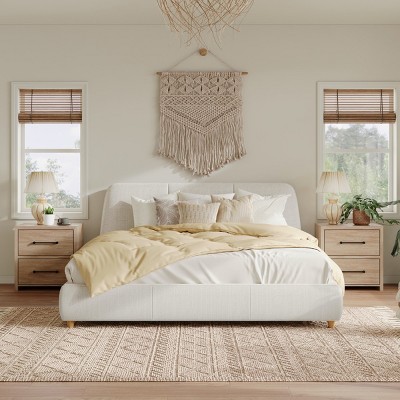 Platform Bed with Upholstered Headboard,  Linen Fabric Frame Bed with Solid Wood Legs and Metal Support-Baofuwish