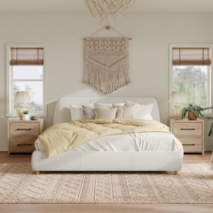 Platform Bed with Upholstered Headboard,  Linen Fabric Frame Bed with Solid Wood Legs and Metal Support-Baofuwish - 1 of 4