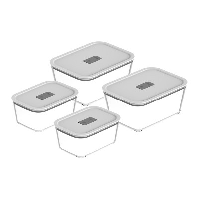 OU Glass Food Storage Container Set 8pc (set of 4) Microwave, Freezer & Dishwasher Safe, Airtight Leak Proof Lid with Microwave Valve, Stackable
