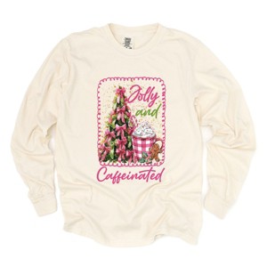 Jolly And Caffeinated - Women's Garment Dyed Long Sleeve Graphic T-Shirt - 1 of 4