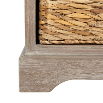 Beige Transitional Storage Side Table with Woven Baskets