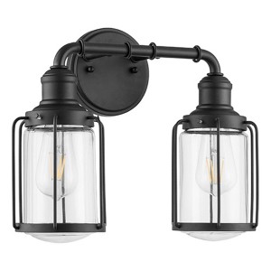 Prominence Home Lincoln Woods 2 Light Industrial Bathroom Vanity Light, Quick and Easy Installation, Damp-Rated for Indoor or Outdoor Use, Black - 1 of 4