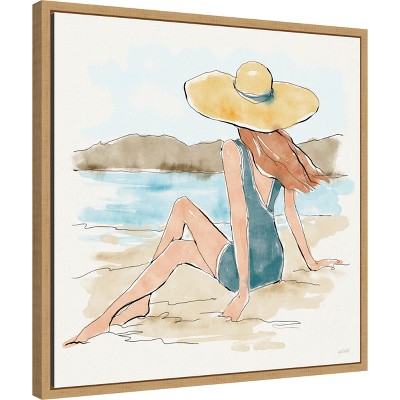 Sylvie Maple Framed Watercolor Beach Scene Canvas Art