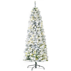 TopComfy Christmas Tree Stand Pre Lit Snow Flocked Slim Douglas Fir Tree with Easy Assembly for Modern Holiday Decor, Green, 26.8"*26.8"*70.8" - 1 of 4