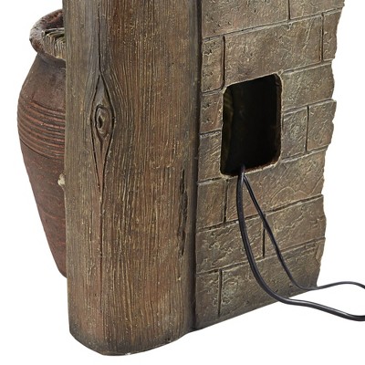 Rustic Terracotta Four-Pot Cascading Outdoor Floor Fountain with LED Light