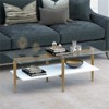 Mid-Century Brass Metal Rectangle Coffee Table and White Lacquer Shelf - Henn&Hart - 2 of 4