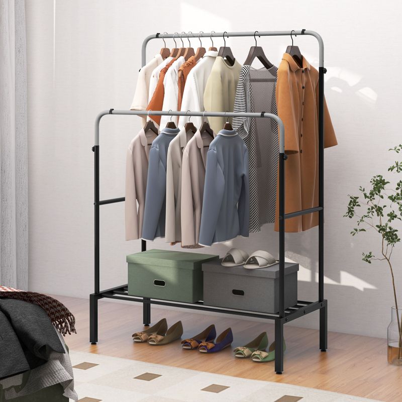 Costway Double Rods Garment Rack 2 Heights Adjustable Clothing Rack Heavy Duty Metal Frame Clothing Rack for Hanging Clothes, 2 of 10