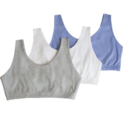 Fruit of the Loom Women's Tank Style Cotton Sports Bra 3 Pack Heather  Blue/White/Heather Grey 38