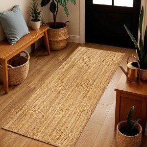 Jute Rug 2x6 Runner Rug with Non - Slip Backing Low - Profile Farmhouse Hallway Runner Indoor Door or Kitchen Friendly - 1 of 4