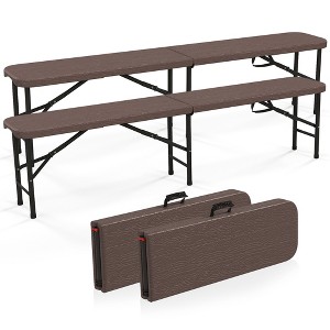 Tangkula 2PCS 6 ft Plastic Folding Bench Portable Fold-in-Half Seat w/ 1320 LBS Capacity Gray - 1 of 4