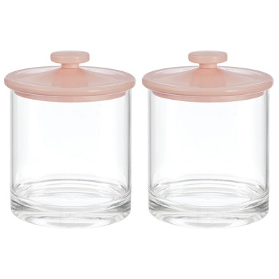 mDesign Round Storage Apothecary Canister Jar for Bathroom, 2 Pack - Clear/Pink