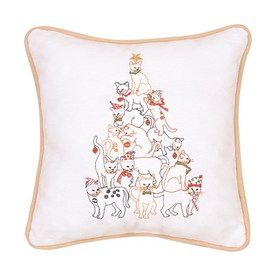 C&F Home 10" x 10" Cat Tree Embroidered Christmas Holiday Throw Pillow