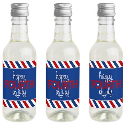 Big Dot of Happiness 4th of July - Mini Wine and Champagne Bottle Label Stickers - Independence Day Favor Gift for Women and Men - Set of 16