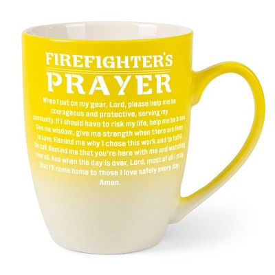 Elanze Designs First Responder Appreciation Coffee Cup Mug 12 Ounce Ceramic With Ombre Gradient Firefighter's Prayer Yellow and White