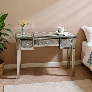 Resenkos Mirrored Makeup Vanity Desk with Crushed Diamond Inlay, Silver Dressing Table with Flip-Top Mirror, Silver - 1 of 4