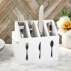 Farmlyn Creek 3 Piece White Ceramic Utensil Holder with Metal Stand, Flatware Caddy for Cutlery, Silverware, White, 13 x 4 x 5 in