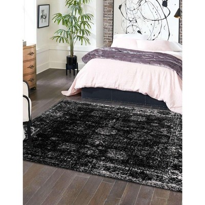 Sofia Collection Black and Ivory 6' Square Synthetic Area Rug