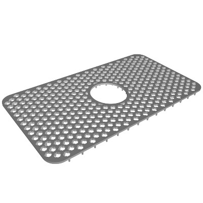 NewHome"Silicone Grid Sink Mat with Drain Hole, Non-Slip Kitchen Protector for Stainless Steel Sink"Grey Size L