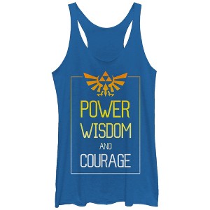 Women's Nintendo Legend of Zelda Power Wisdom Courage Racerback Tank Top - 1 of 3