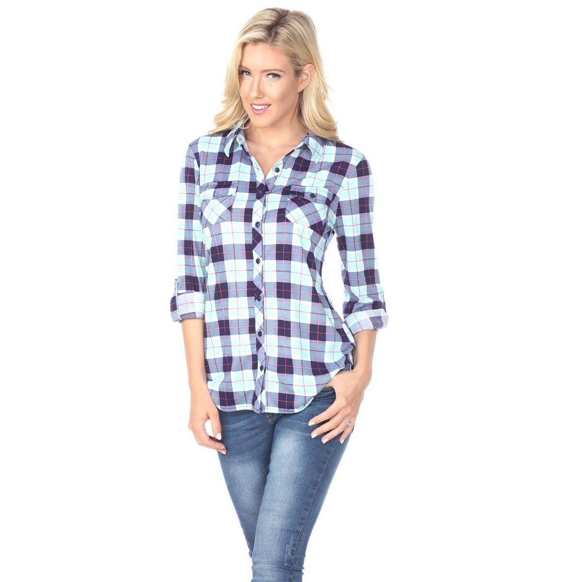 Women's Oakley Stretchy Plaid Tunic Top with Pockets - White Mark - thumbnail 10