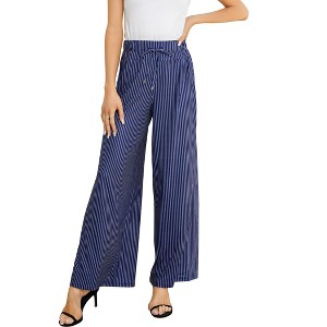 MISSKY Women's Wide Leg Pants Casual Palazzo Summer Flowy Pants Elastic High Waist Lounge Drawstring Long Trousers - 1 of 4
