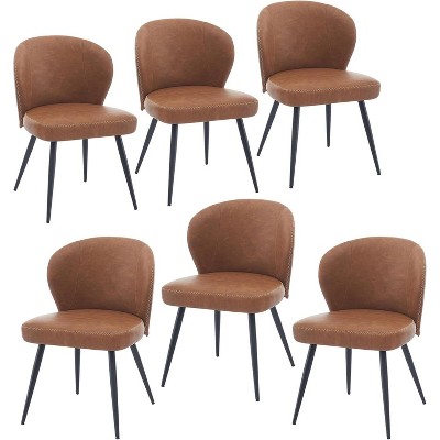 Dining Chair Set of 6,Ergonomic Upholstered Kitchen Chairs with Steel Legs,265lbs Weight Capacity,Easy Clean Leather