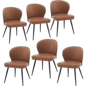 Dining Chair Set of 6,Ergonomic Upholstered Kitchen Chairs with Steel Legs,265lbs Weight Capacity,Easy Clean Leather - 1 of 4