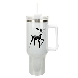 Elanze Designs 40 Ounce Travel Tumbler With Straw and Lid Stainless Steel Double Wall Insulated Graceful Forest Deer White Glitter - 1 of 4