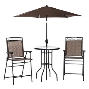 Resenkos 4 Pieces Outdoor Patio Dining Furniture Set, 2 Folding Chairs, Adjustable Angle Umbrella, Steel, Brown - 1 of 4