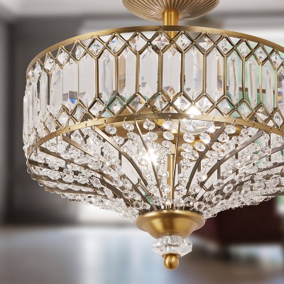 Hollywood Glam 17" Gold Metal & Beveled Jeweled Glass Drum LED Light