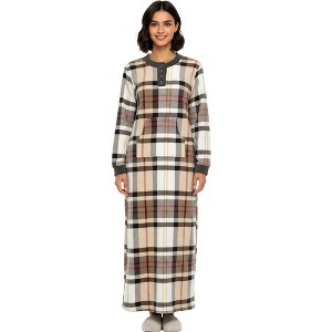 ADR Women's Plush Fleece Nightgown Woman, Long Cozy Kaftan with Pockets, Plaid & Solid Colors - 1 of 3