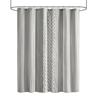Gray Cotton Aztec Print Chenille Shower Curtain 72" x 72"
