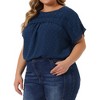 Agnes Orinda Women's Plus Size Swiss Dots Short Sleeve Lace Crochet Chiffon Pleated Casual Blouses - 2 of 4